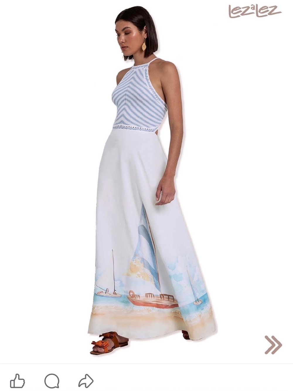 White Maxi Skirt with Coastal Print